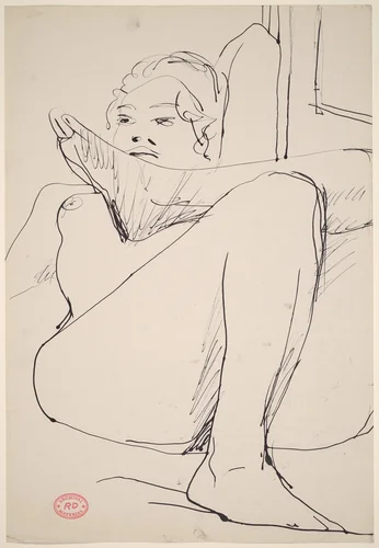 Untitled [nude lying back with her arm behind her head and legs crossed] by Richard Diebenkorn, drawing, 1955-1967