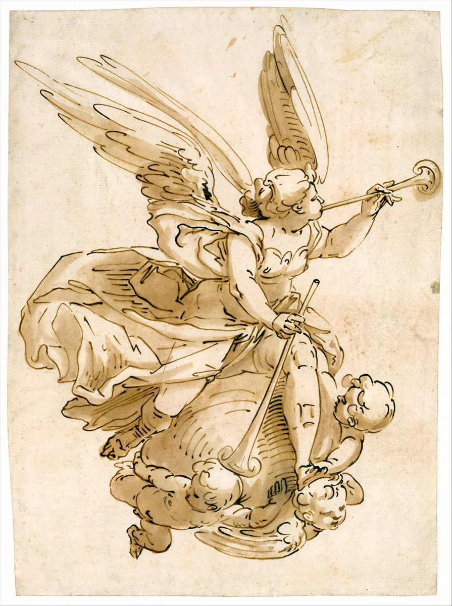 Fame by Luca Cambiaso, drawing, 1536-1600