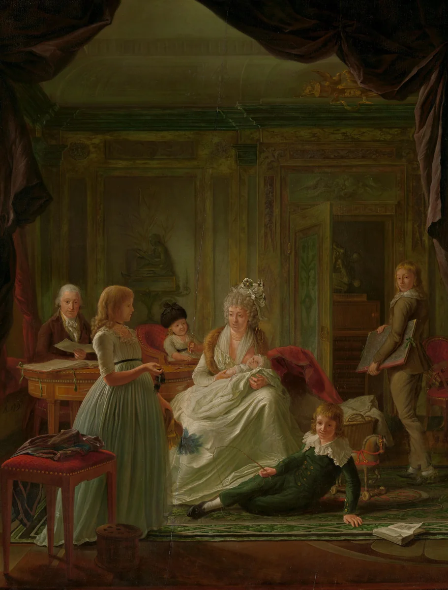 Portrait of Aernout van Beeftingh, his Wife Jacoba Maria Boon and their Children by Nicolaes Muys, painting, 1797