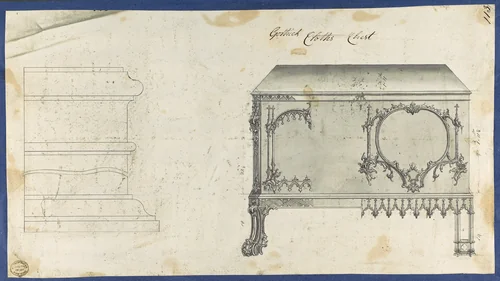 Gothic Clothes Chest, from Chippendale Drawings, Vol. II by Thomas Chippendale, drawing, 1753