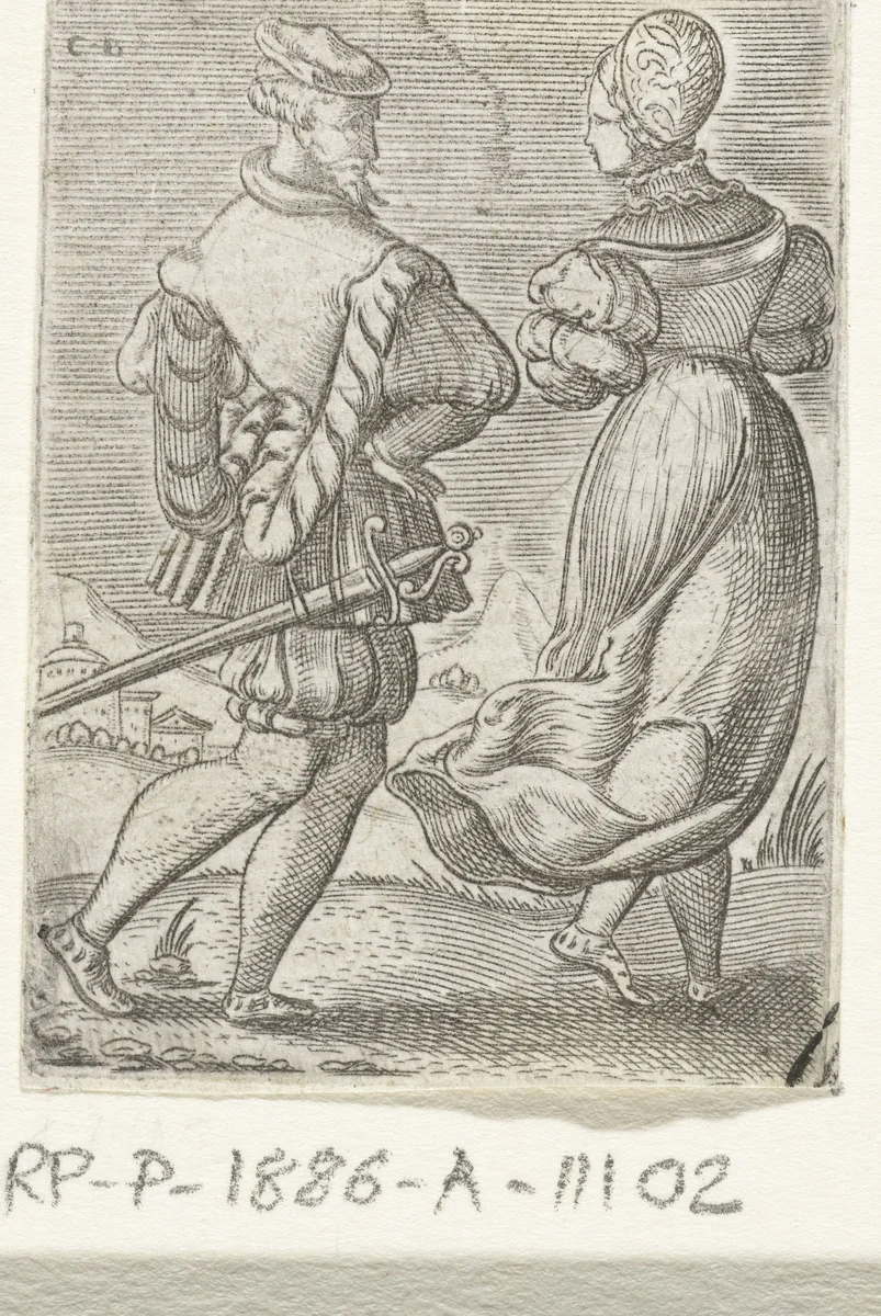 Dansend stel, op de rug gezien by Unknown, print, 1546-1548