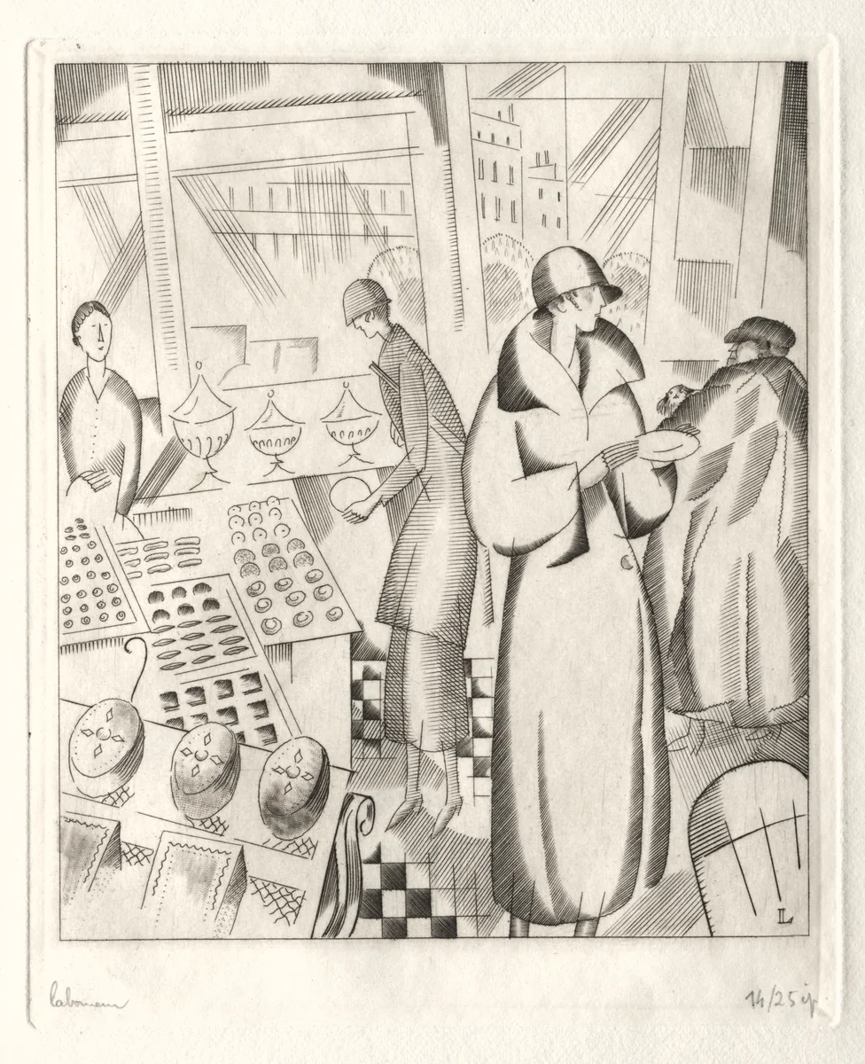 At the Patisserie by Jean-Émile Laboureur, print, 1924