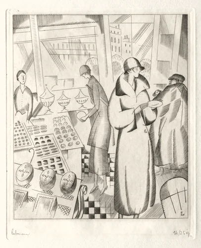 At the Patisserie by Jean-Émile Laboureur, print, 1924