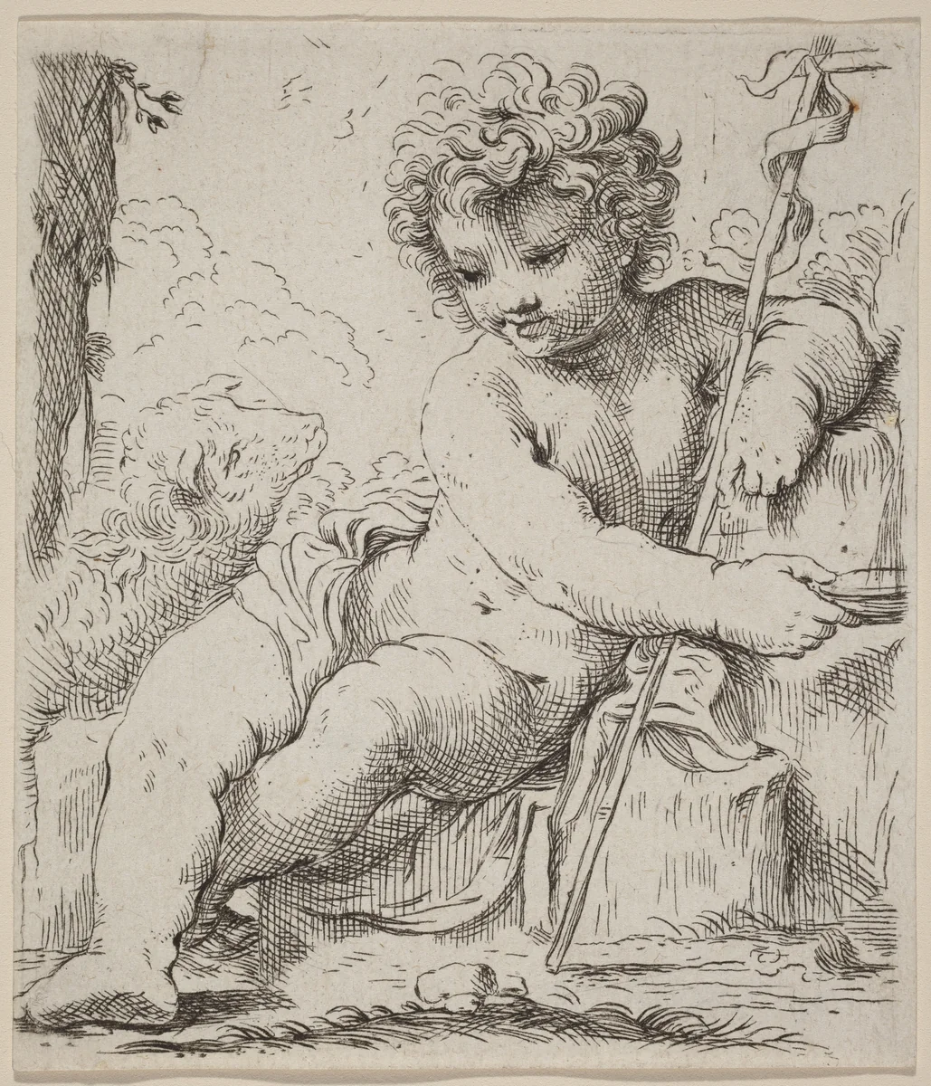 The Infant Saint John by Simone Cantarini, print, 1612-1648
