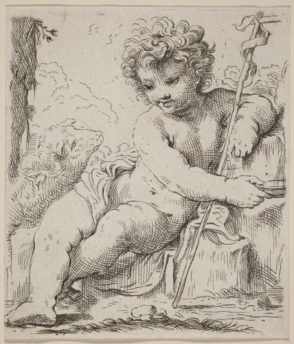 The Infant Saint John by Simone Cantarini, print, 1612-1648