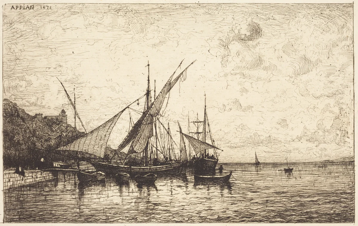 The Port of Monaco by Adolphe Appian, print, 1873