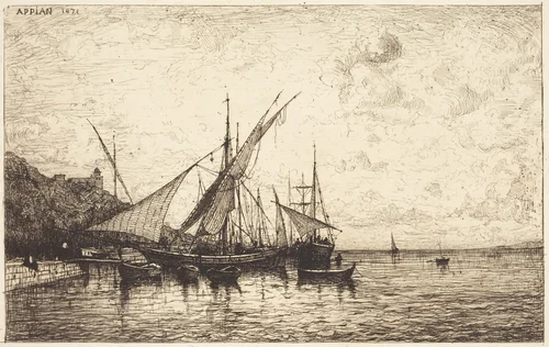 The Port of Monaco by Adolphe Appian, print, 1873