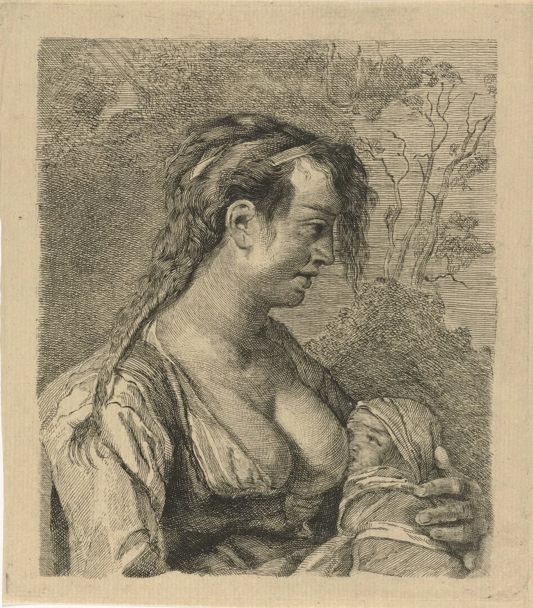 Zogende moeder by Pieter de Mare, print, 1768-1796