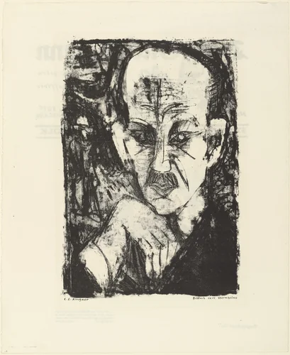 Portrait of Carl Sternheim (Bildnis Carl Sternheims) from the periodical Der Bildermann, No. 9 (recto); The New Society: Plate 1 (Die neue Gesellschaft: Blatt 1) from the periodical Der Bildermann, No. 9 (verso) by Ernst Ludwig Kirchner
Ottomar Starke, print, 1916