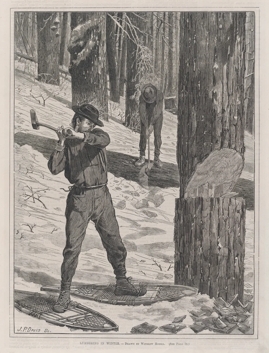 Lumbering in Winter (Every Saturday, Vol. II, New Series) by Winslow Homer, print, 1871