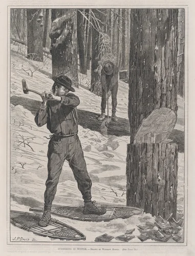 Lumbering in Winter (Every Saturday, Vol. II, New Series) by Winslow Homer, print, 1871