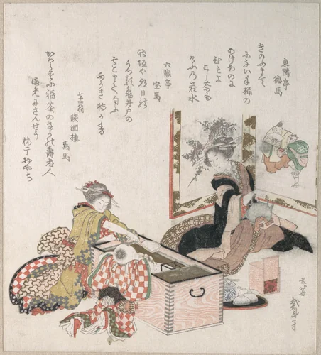 Women Preparing Tea Around the Fire-Holder by Katsushika Hokusai (葛飾 北斎), print, 1816