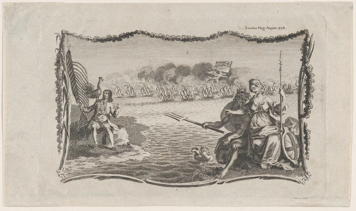 Vignette Showing Britannia, Neptune, France and Sea Battle by anonymous, print, 1778