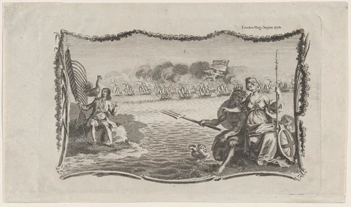 Vignette Showing Britannia, Neptune, France and Sea Battle by anonymous, print, 1778