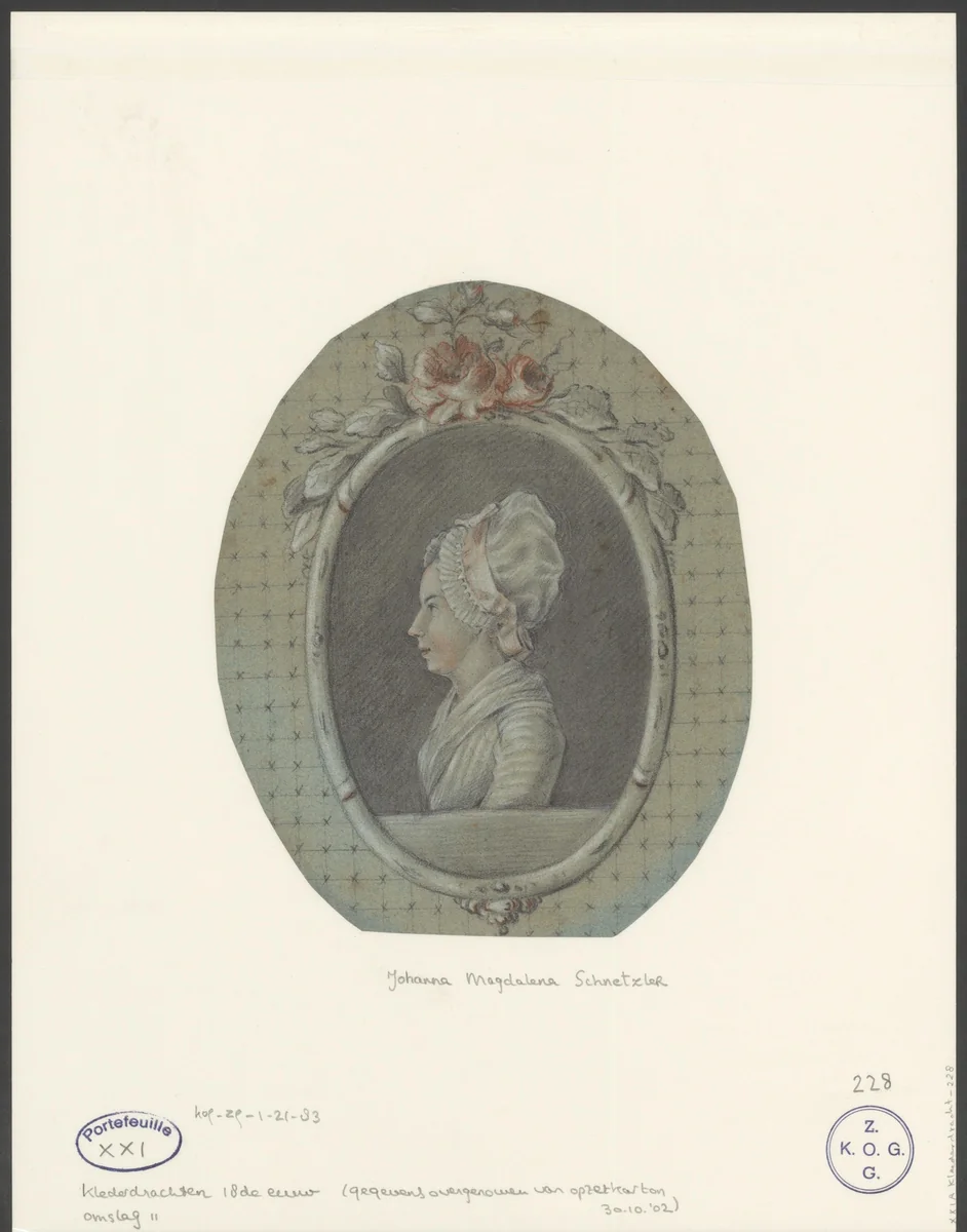 Portret van Johanna Magdalena Schnetzler by anonymous, drawing, 1784-1843