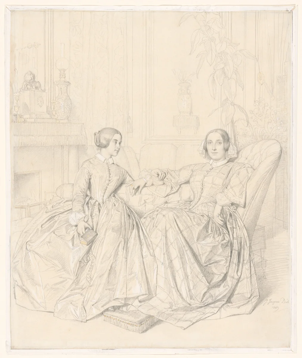 Comtesse Charles d’Agoult (born Marie de Flavigny) and Her Daughter Claire d’Agoult by Jean-Auguste-Dominique Ingres, drawing, 1849
