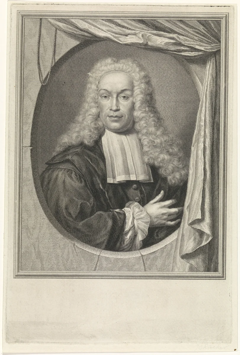 Portret van Johann Conrad Rücker by Jacob Houbraken, print, 1744-1746