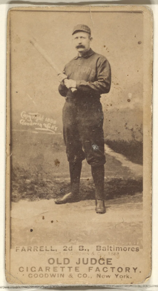 Farrell, 2nd Base, Baltimore Orioles, from the Old Judge series (N172) for Old Judge Cigarettes by Goodwin & Company, photograph, 1888