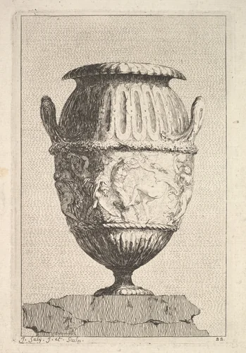 Design for a Vase with a Bacchic Frieze, from: Vases by Jacques Saly, print, 1746