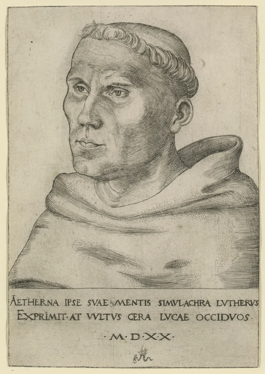 Luther as an Augustinian Friar by Lucas Cranach, print, 1520