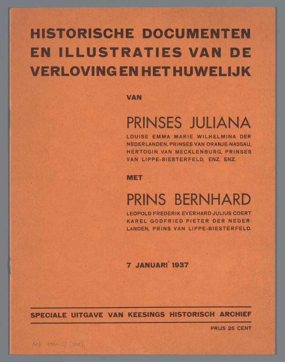 Historische documenten en illustraties van de verloving en het huwelijk by Keesing, other, 1937