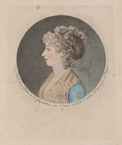 Portrait of an unknown lady, to left by Gilles Louis Chrétien, print, 1781-1811