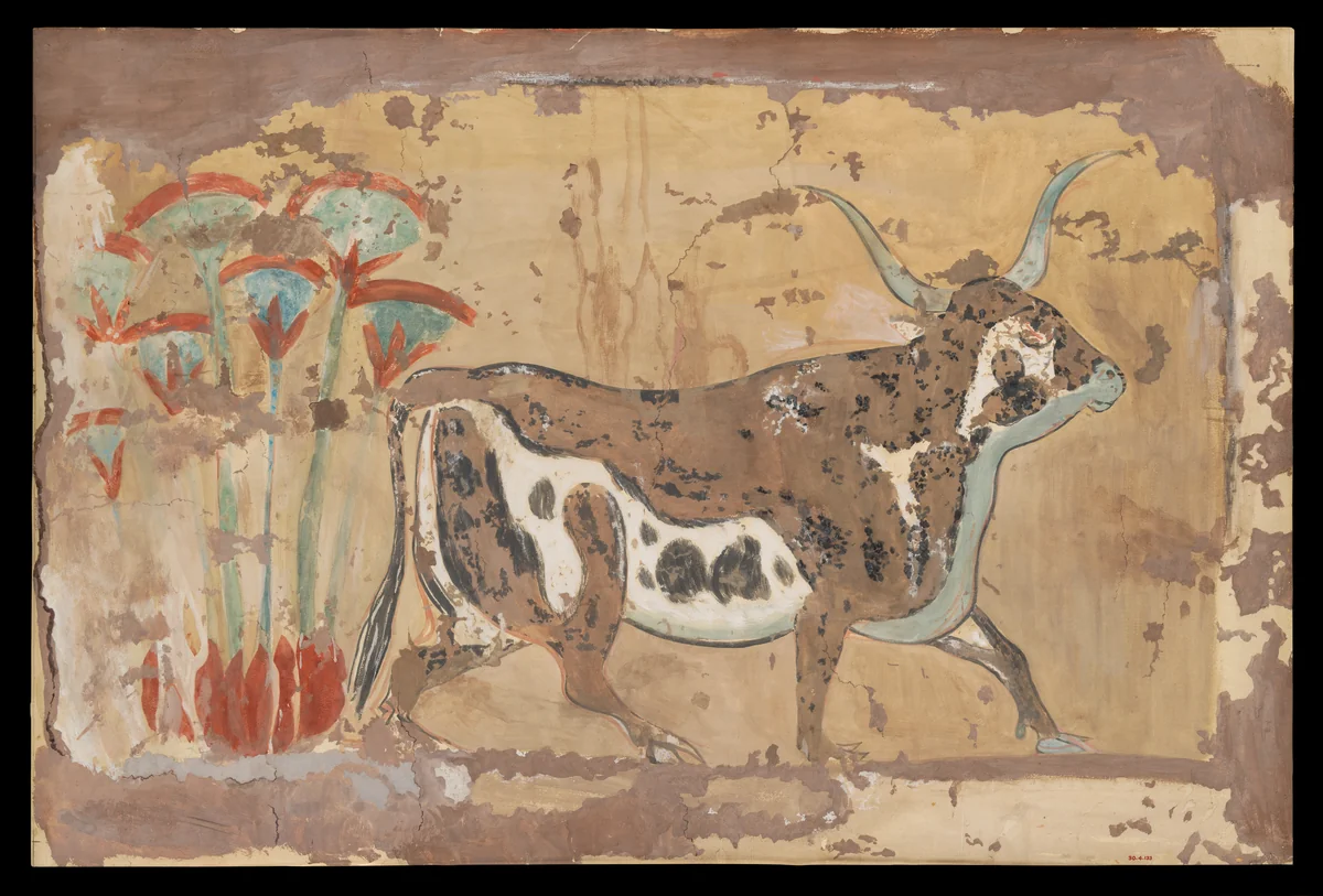 Bull in a Papyrus Swamp, Palace of Amenhotep III by William J Palmer-Jones, artwork, -1390--1352