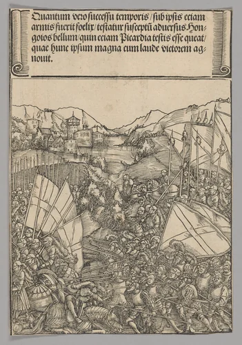 Battle of Hainaut, plate 3 from Historical Scenes from the Life of Emperor Maximilian I from the Triumphal Arch by Hans Springinklee, print, 1515-1517