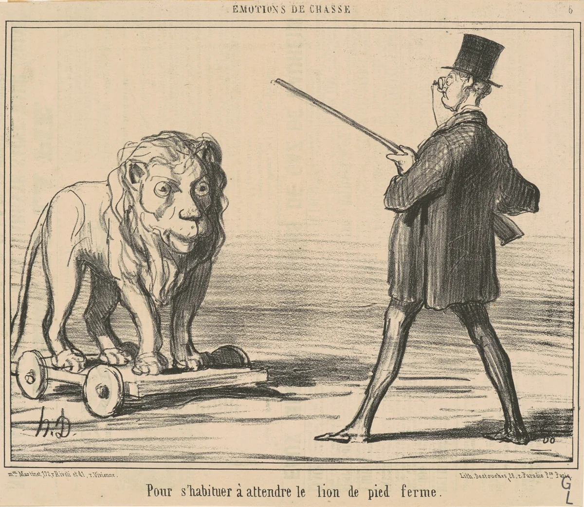 Pour s'habiteur a attendre le lion ... by Honoré Daumier, print, 1857