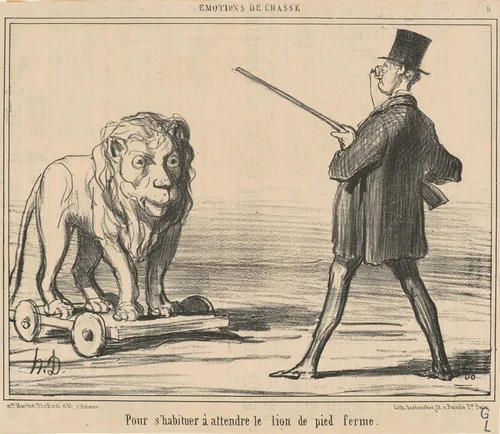 Pour s'habiteur a attendre le lion ... by Honoré Daumier, print, 1857