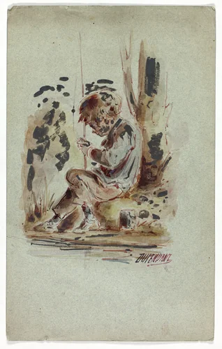 Boy Fishing by Dupenvant, painting, 1800-1899