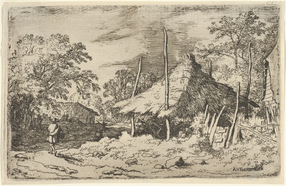 The Wheel underneath the Haybarn by Allart van Everdingen, print, 1621-1675