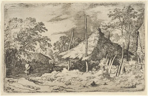 The Wheel underneath the Haybarn by Allart van Everdingen, print, 1621-1675