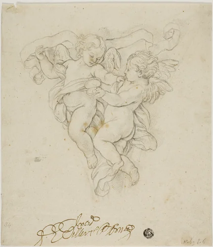 Spandrel Decoration with Two Putti by Carlo Maratti, drawing, 1700-1799