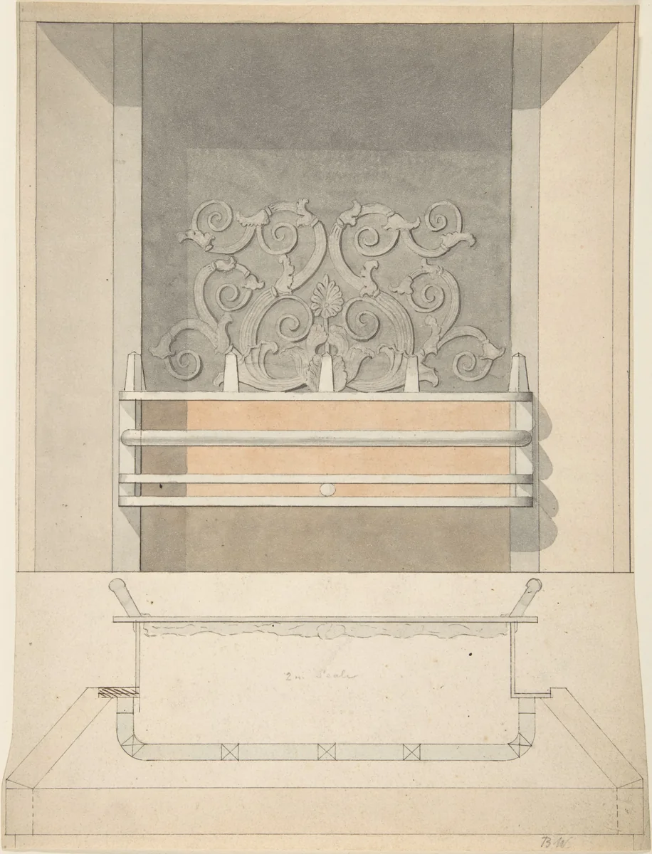 Design for Cast-iron Grate with Green Metal Surround by Benjamin Dean Wyatt, drawing, 1809-1819