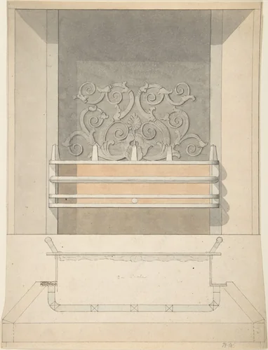 Design for Cast-iron Grate with Green Metal Surround by Benjamin Dean Wyatt, drawing, 1809-1819