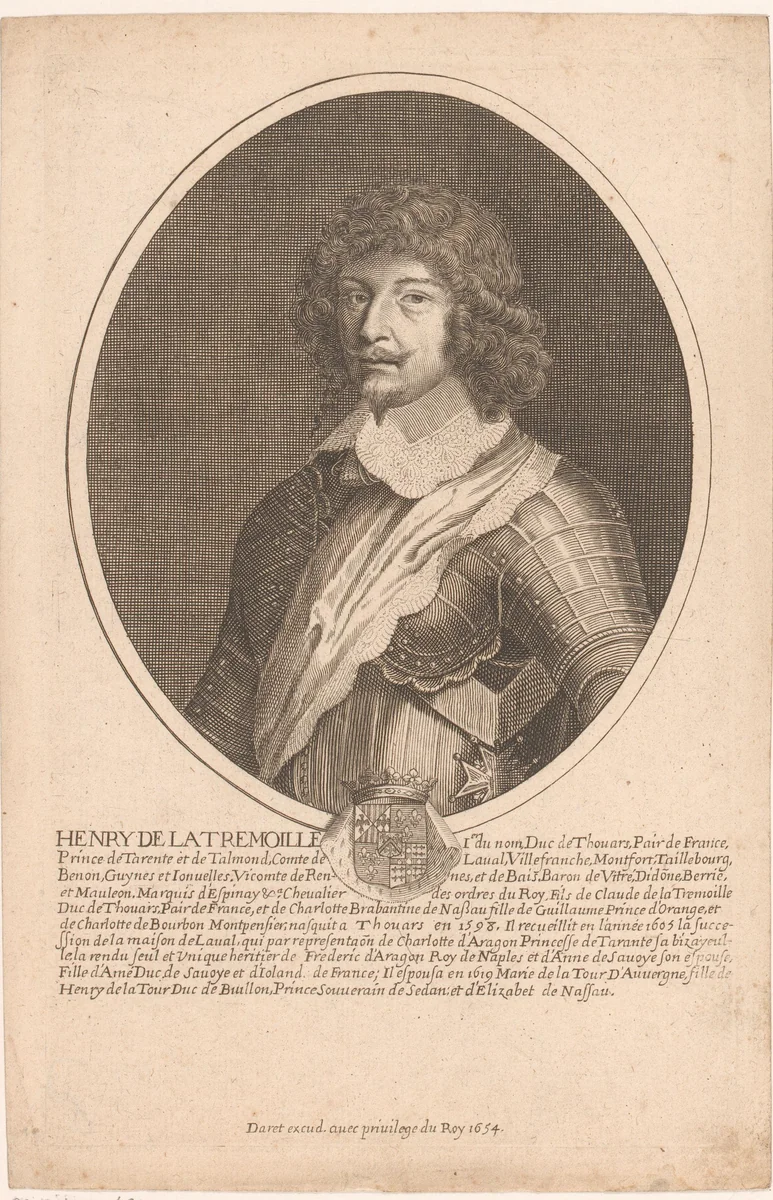 Portret van Henri de la Trémoïlle by Pierre Daret, print, 1654
