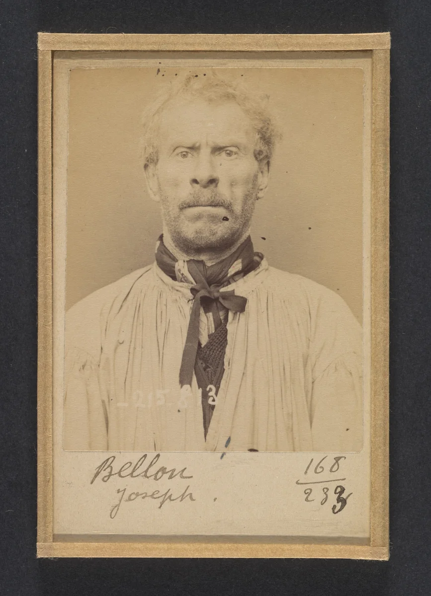 Bellon. Joseph, Alexandre. 54 ans, né à Granville (Meuse) le 19/6/39. Journalier. Anarchiste. 17/3/94. by Alphonse Bertillon, photograph, 1894