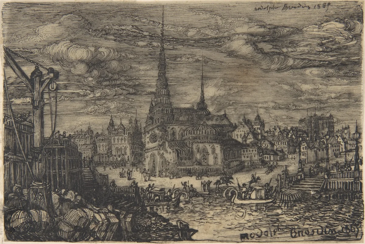 The Church and the Port by Rodolphe Bresdin, drawing, 1869