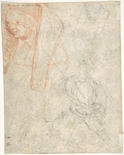 Head of a Woman and Sketch of a Figure (?) by anonymous, drawing, 1500-1600