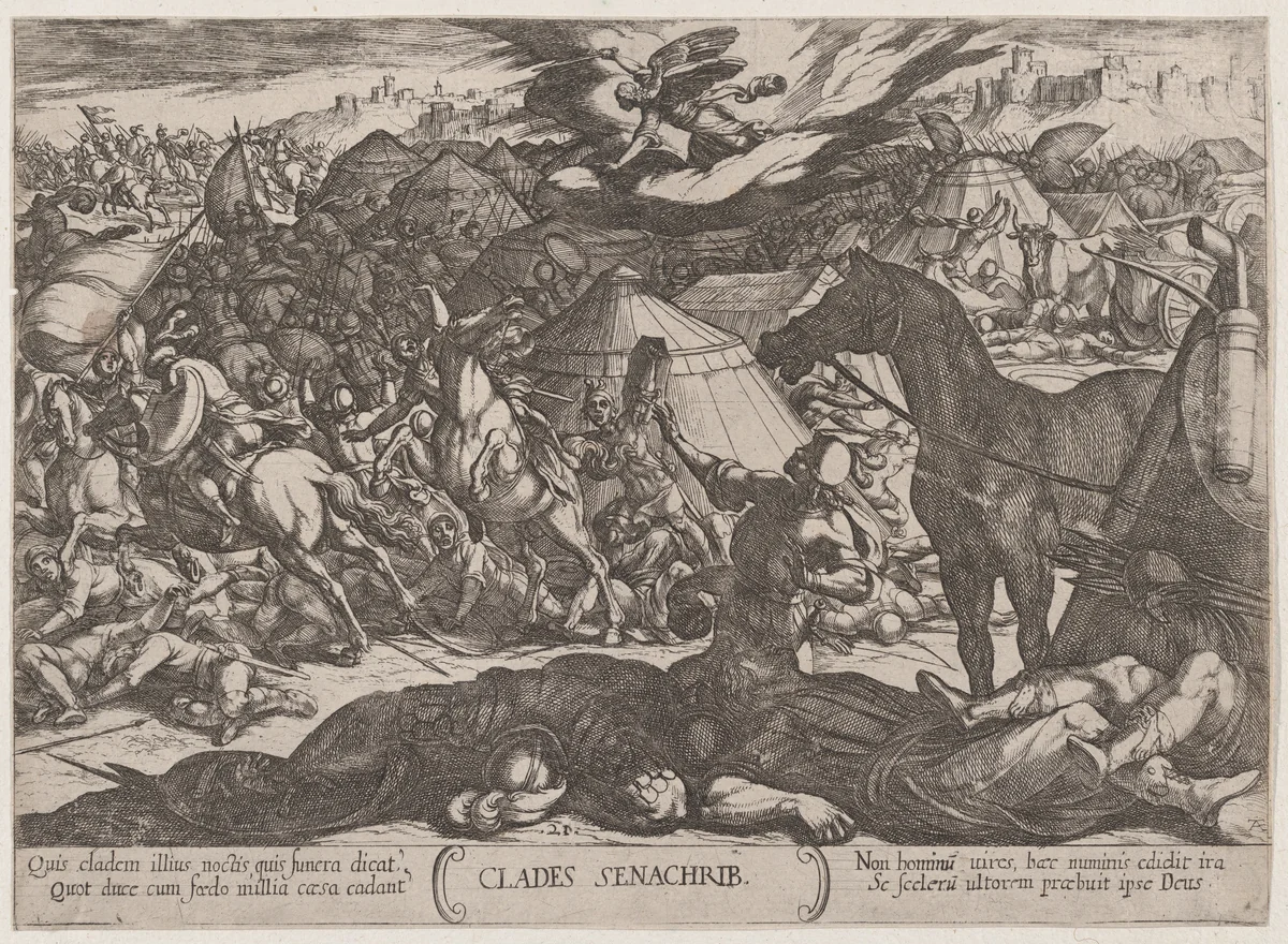 Plate 21: The Angel of the Lord Vanquishing the Army of Sennacherib, from "The Battles of the Old Testament" by Antonio Tempesta, print, 1585-1615
