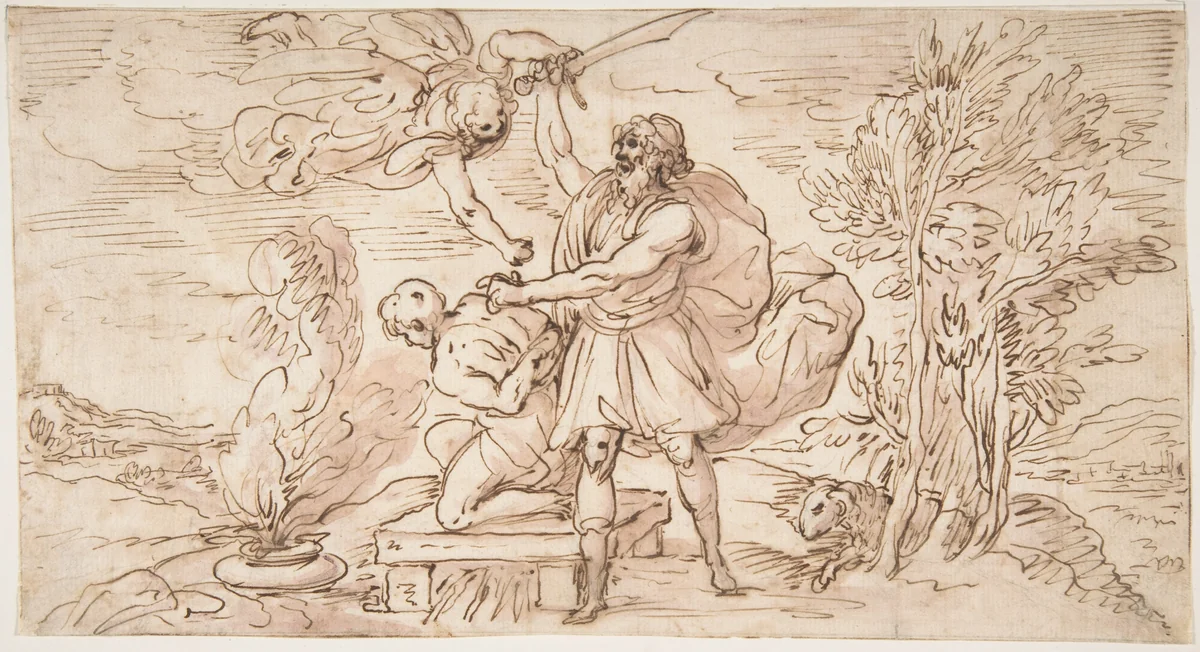 Abraham about to Sacrifice Isaac by Micco Spadaro, drawing, 1609-1675