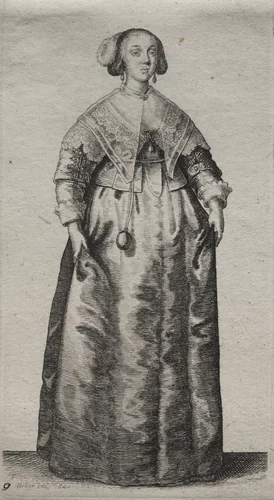 The Several Habits of English Women, from the Nobility to the Country Women as they are in these times: The Woman with a Marble Sphere by Wenceslaus Hollar, print, 1640