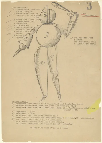 Abstract Dancer (Der Abstrakte) from Notes and sketches for The Triadic Ballet (Das triadische Ballett) by Oskar Schlemmer, drawing, 1938