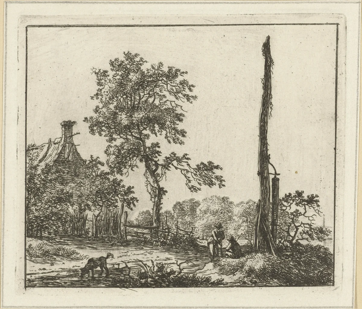 Landschap met de hoge paal by Hermanus Fock, print, 1781-1822