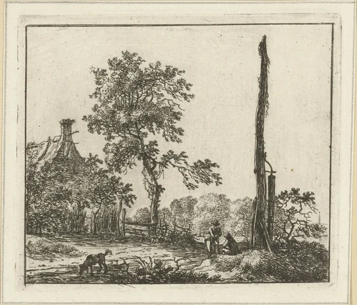 Landschap met de hoge paal by Hermanus Fock, print, 1781-1822