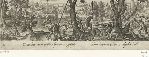 Jacht op wilde katten by Unknown, print, 1582-1633