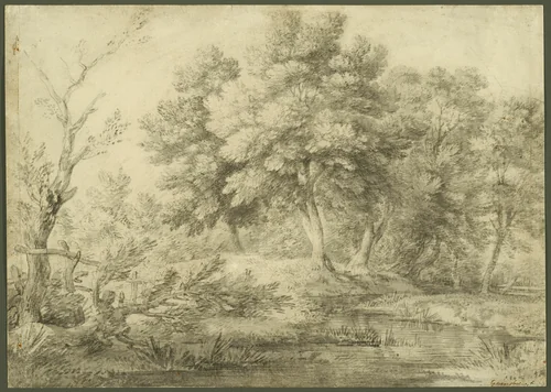 Wooded Landscape with Stream by Thomas Gainsborough, drawing, 1750-1759
