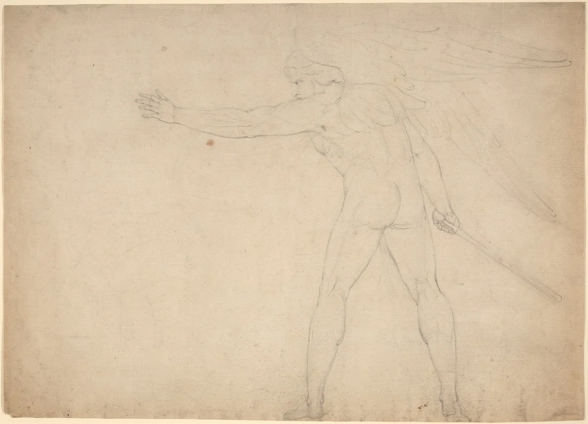 A Warring Angel [recto] by William Blake, drawing, 1780