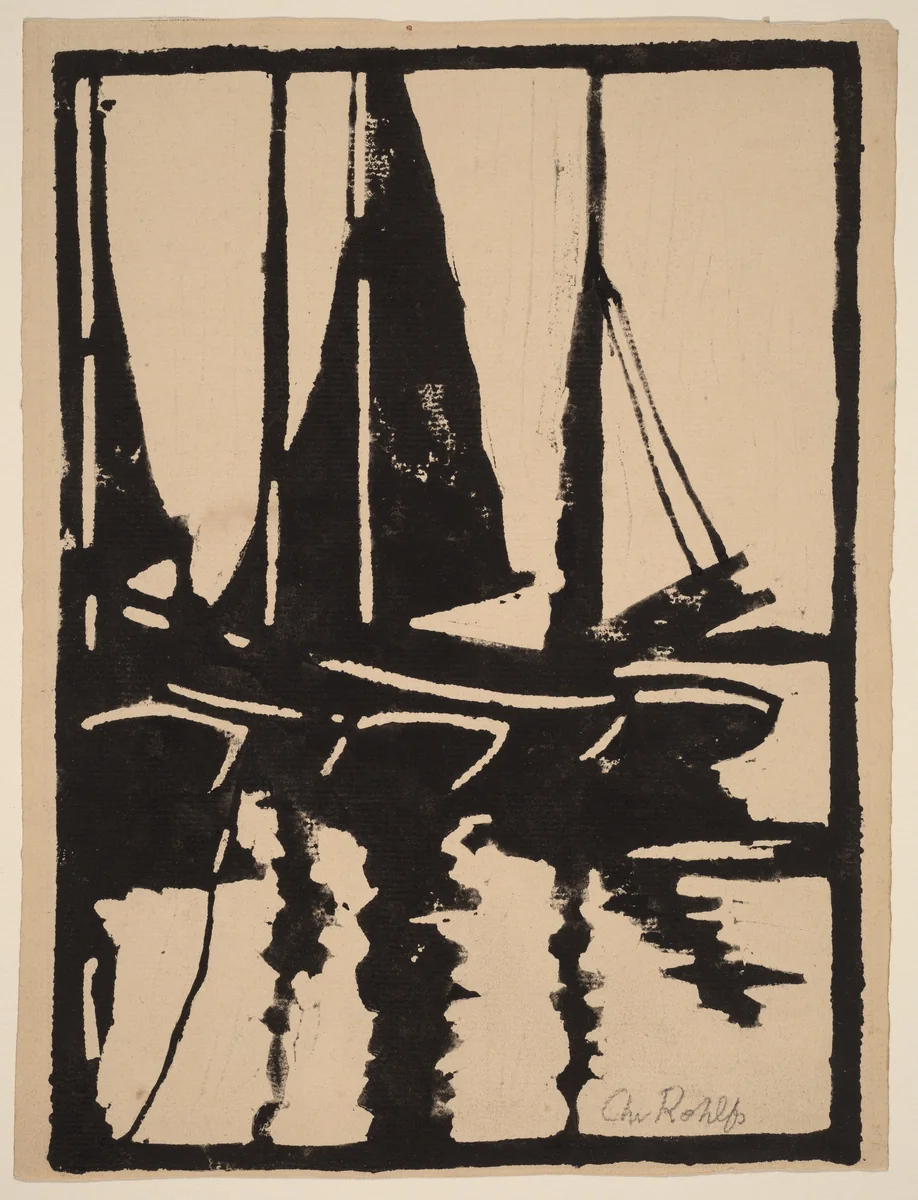 Sailboats in the Harbor by Christian Rohlfs, print, 1905-1910